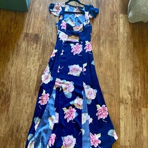 Reformation Blue Floral Cut Out Maxi Dress (M)